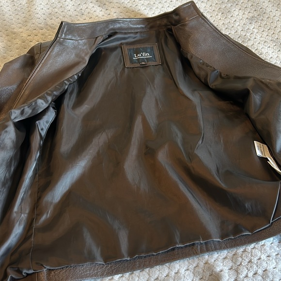 Lutin Genuine Leather Motor Jacket Chocolate Brown Zip Front - Picture 3 of 4